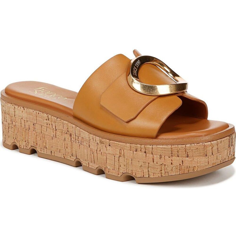 Franco Sarto Womens Hoda Tan Leather Embellished Flatform Sandals Shoes Used